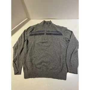 Banana Republic Italian Yarn Merino Wool Blend 1/4 Zip Gray Blue Men Sweater Lg